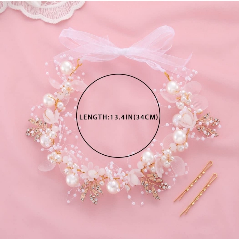 Flower Crystal Headpiece Rhinestone Pearl Headband Alloy Floral Bridal Communion